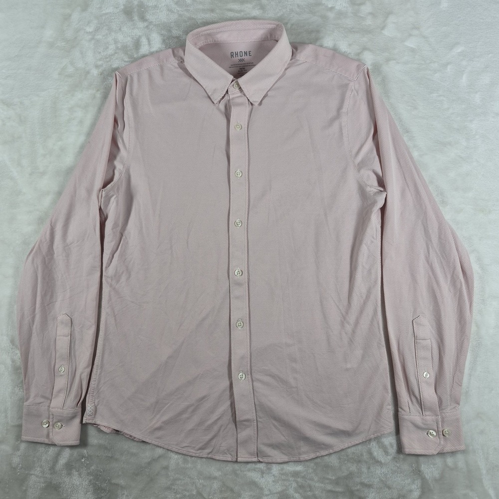 Rhone Commuter Shirt Men's Medium Pink White Long Sleeve Slim Fit Casual Comfort